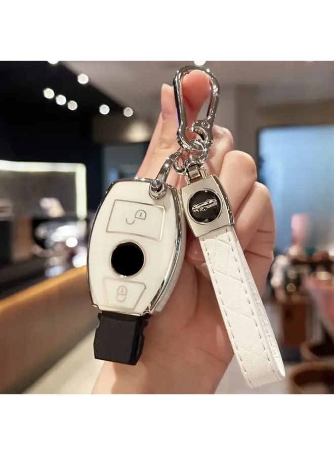 غطاء مفتاح TPU أسود مع سلسلة مفاتيح لسيارات مرسيدس بنز موديلات A و C و E و S و G و CLA و CLS و GLA و GLB و GLC و GLE و GLS - Image 2